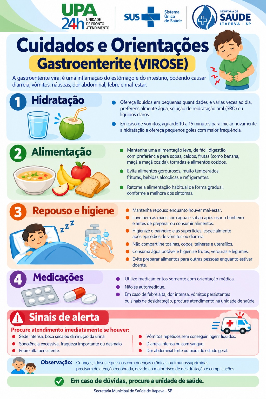 Arte do destaque Cuidados e orientações sobre Gastroenterite (Virose)